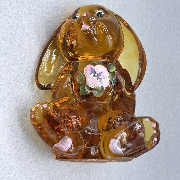 Lenox Fenton Art Glass Floppy Ear Rabbit Amber Art Glass Figure Sheela Miller - Picture 12 of 14